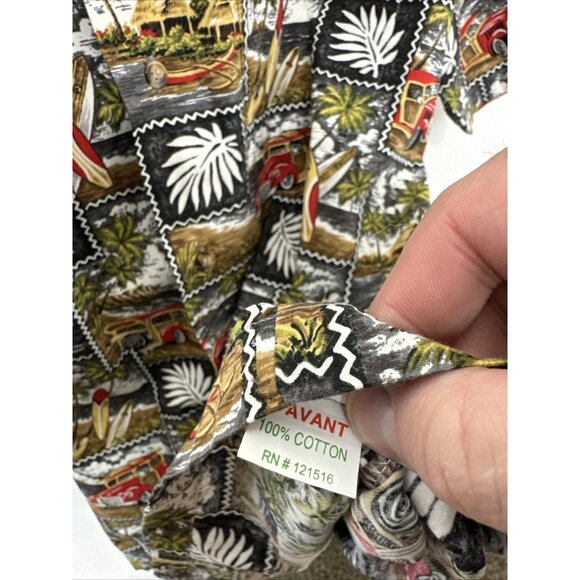 Favant Men's Hawaiian Shirt Large Front Pocket Palm Trees Birding Cars Retro - Picture 4 of 5
